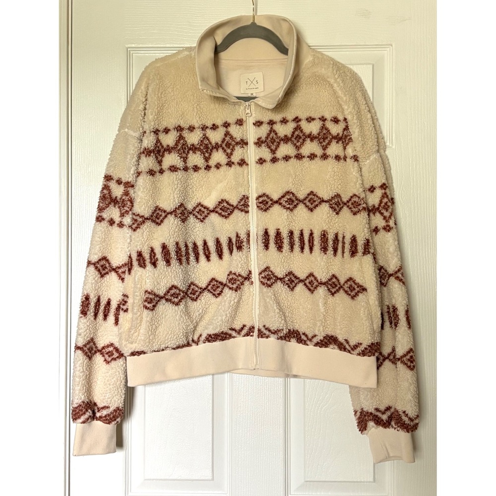 Thread & Supply Sherpa Fleece Full Zip Jacket Southwestern White Smoke Size 2X